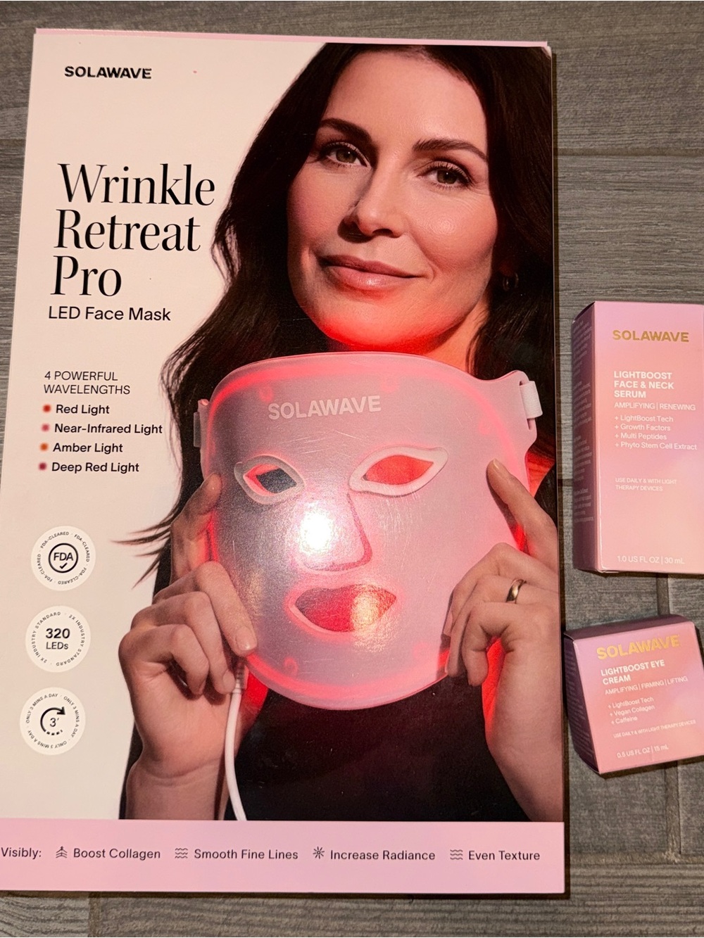 SOLAWAVE Wrinkle Retreat Pro LED Face Mask + Skincare Bundle NWT